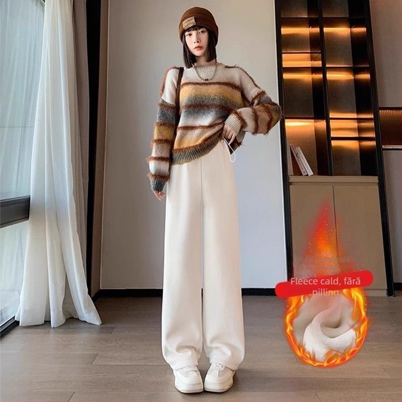 Pantaloni de iarnă pentru gravide cu susținere a abdomenului, căptuți cu fleece pentru căldură, talie înaltă și croială lejeră, amestec poliester-elastan, elasticitate ridicată