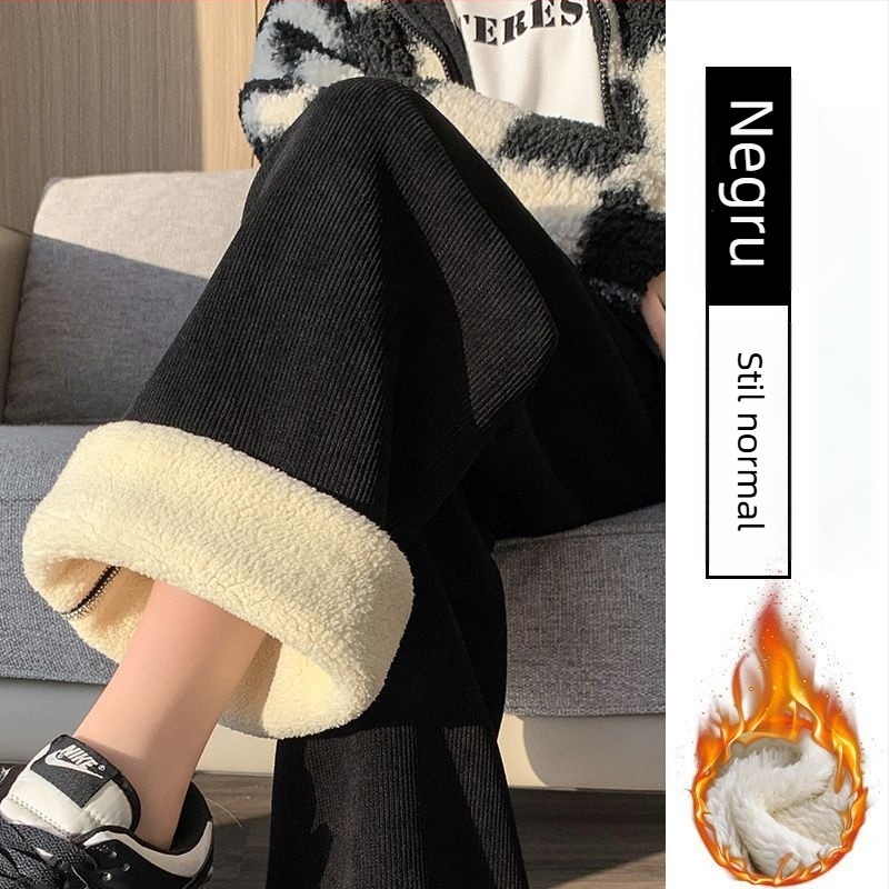 Pantaloni de iarnă pentru gravide cu susținere a abdomenului, căptuți cu fleece pentru căldură, talie înaltă și croială lejeră, amestec poliester-elastan, elasticitate ridicată