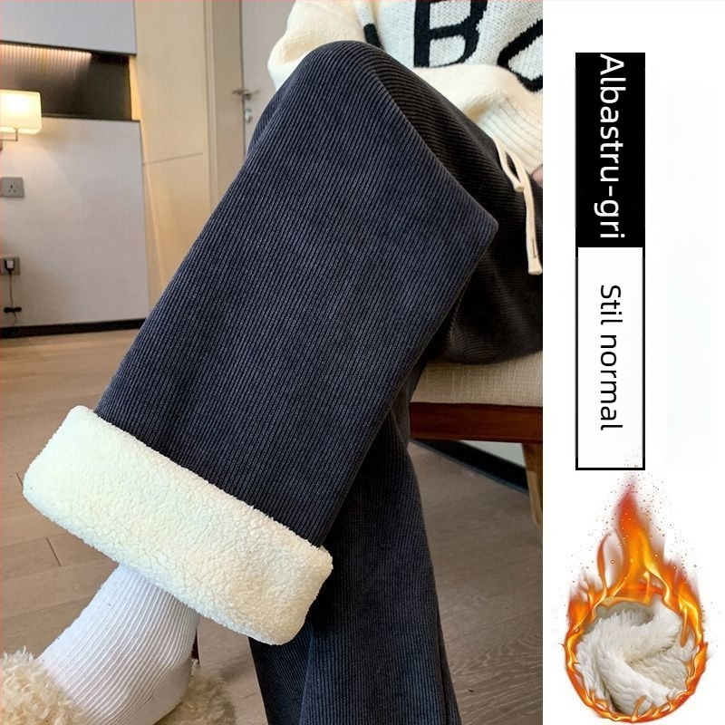 Pantaloni de iarnă pentru gravide cu susținere a abdomenului, căptuți cu fleece pentru căldură, talie înaltă și croială lejeră, amestec poliester-elastan, elasticitate ridicată