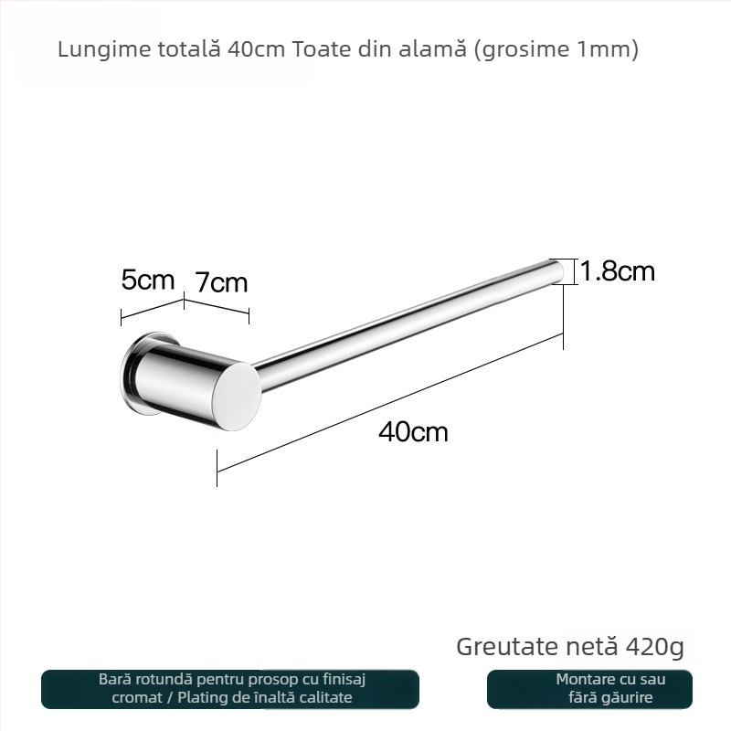 Suport de prosoape din cupru – montaj fără găuri, capacitate 10 kg, un singur strat, stil modern minimalist