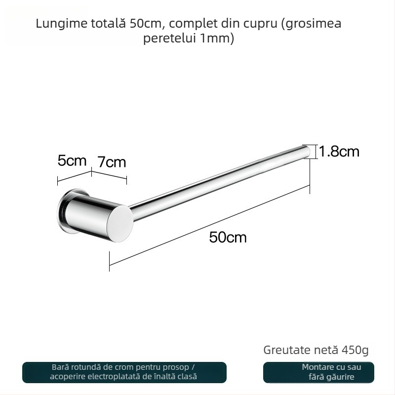 Suport de prosoape din cupru – montaj fără găuri, capacitate 10 kg, un singur strat, stil modern minimalist