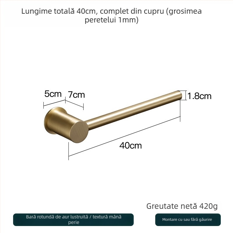 Suport de prosoape din cupru – montaj fără găuri, capacitate 10 kg, un singur strat, stil modern minimalist