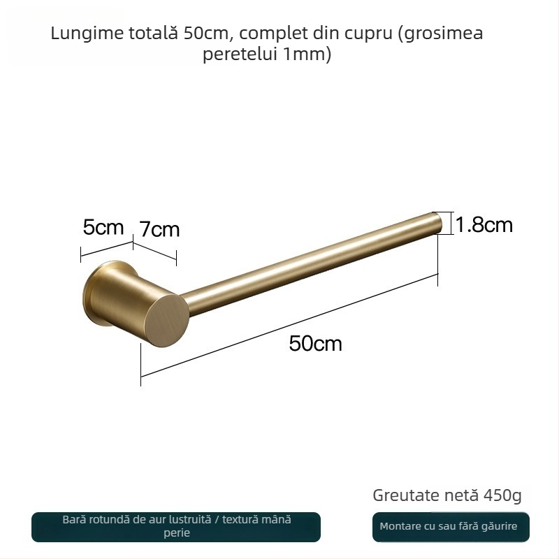 Suport de prosoape din cupru – montaj fără găuri, capacitate 10 kg, un singur strat, stil modern minimalist