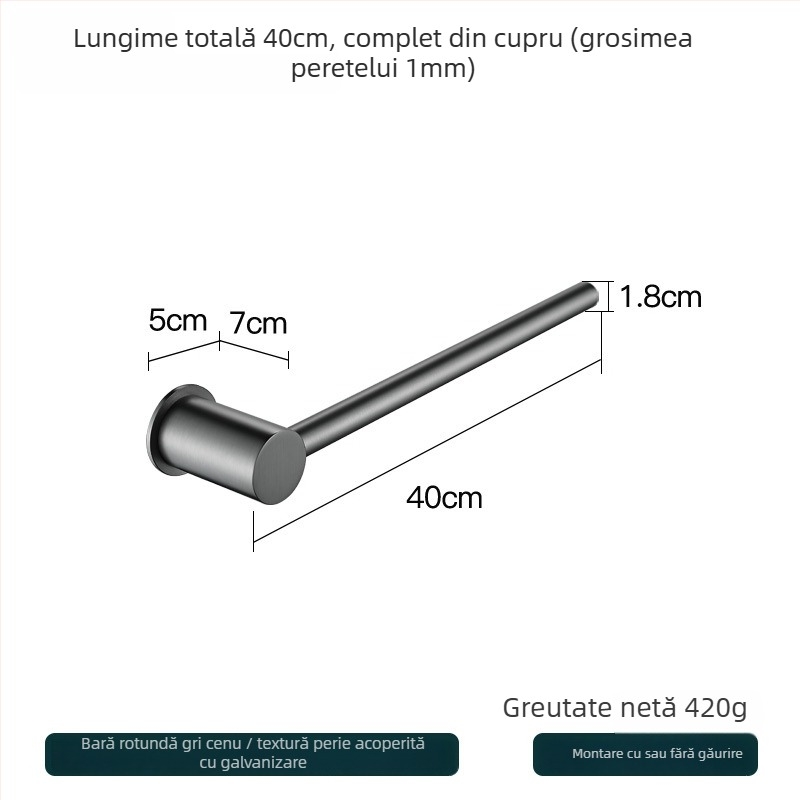 Suport de prosoape din cupru – montaj fără găuri, capacitate 10 kg, un singur strat, stil modern minimalist