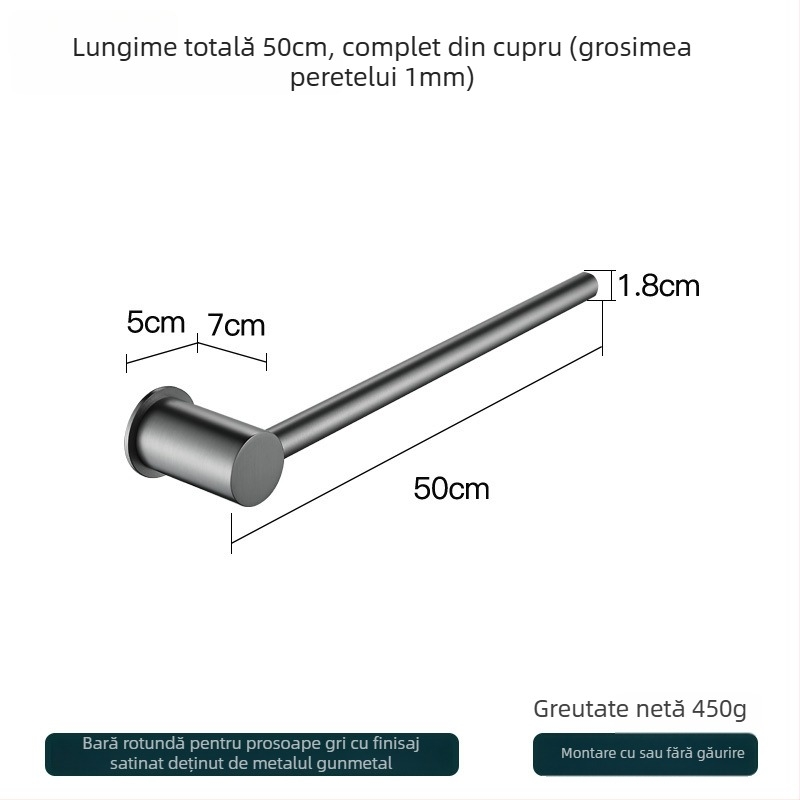 Suport de prosoape din cupru – montaj fără găuri, capacitate 10 kg, un singur strat, stil modern minimalist