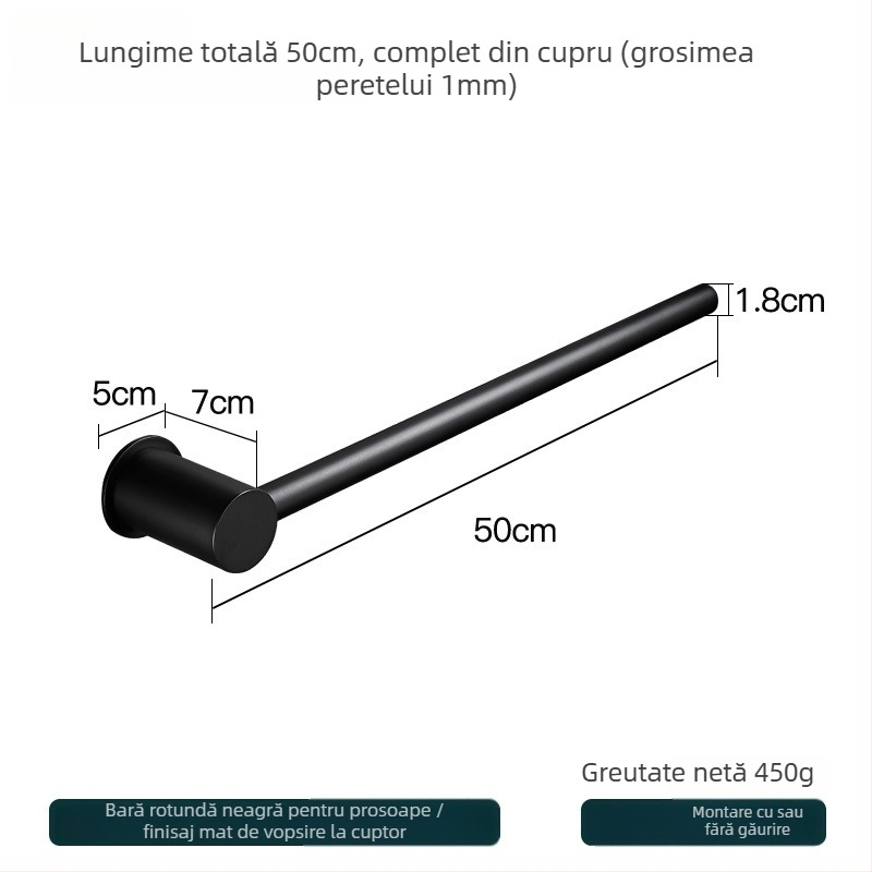 Suport de prosoape din cupru – montaj fără găuri, capacitate 10 kg, un singur strat, stil modern minimalist