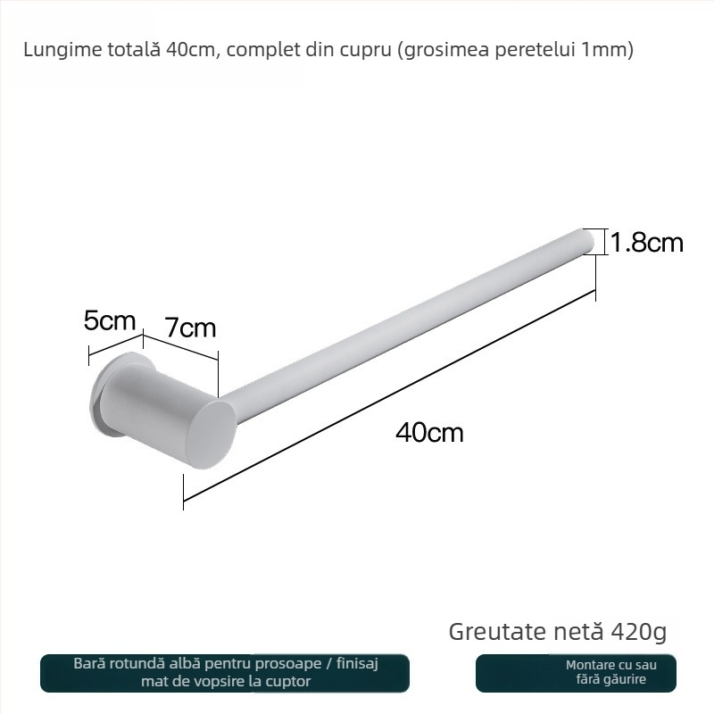 Suport de prosoape din cupru – montaj fără găuri, capacitate 10 kg, un singur strat, stil modern minimalist