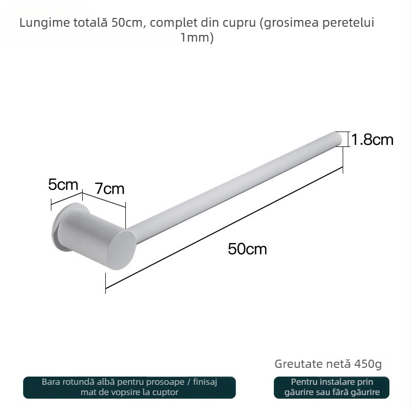 Suport de prosoape din cupru – montaj fără găuri, capacitate 10 kg, un singur strat, stil modern minimalist