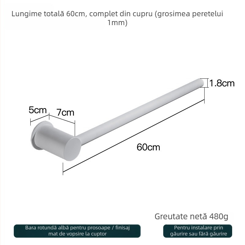 Suport de prosoape din cupru – montaj fără găuri, capacitate 10 kg, un singur strat, stil modern minimalist