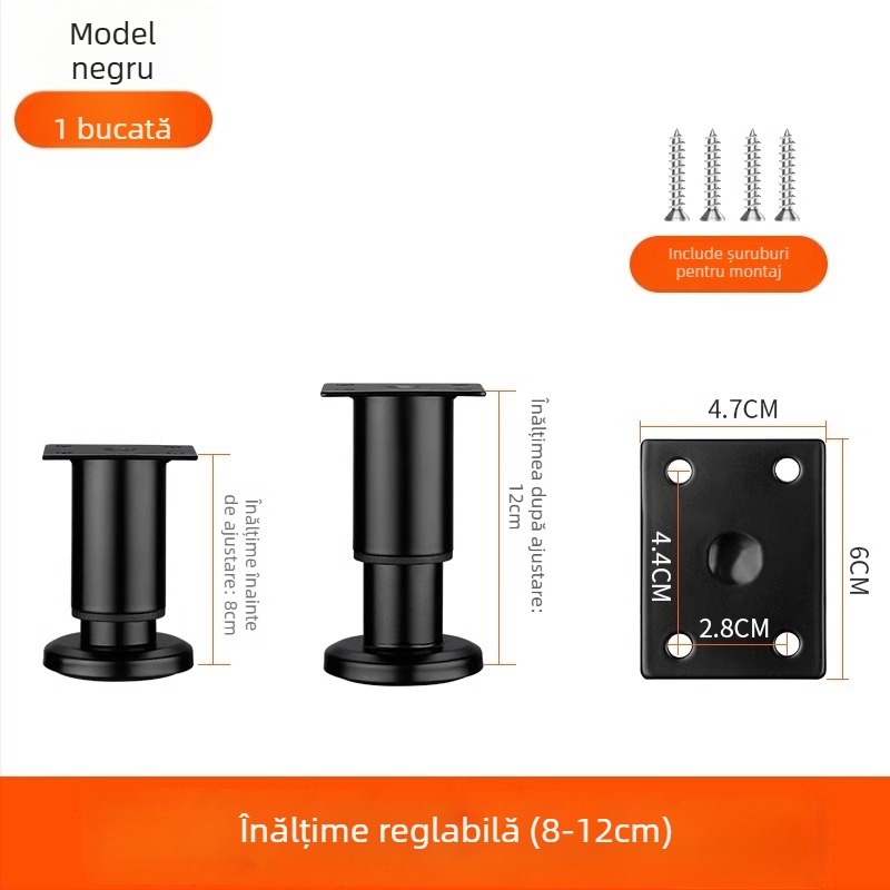 Picioare reglabile pentru mobilier – oțel inoxidabil și oțel laminat la rece; utilizare universală; stil modern minimalist; acoperire emailată în cuptor