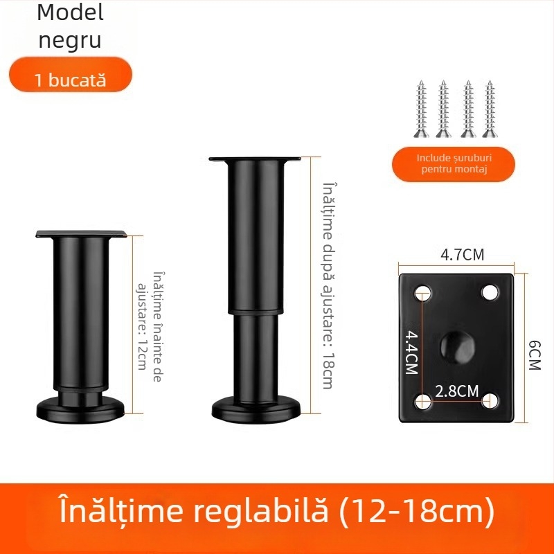 Picioare reglabile pentru mobilier – oțel inoxidabil și oțel laminat la rece; utilizare universală; stil modern minimalist; acoperire emailată în cuptor