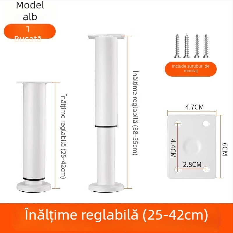 Picioare reglabile pentru mobilier – oțel inoxidabil și oțel laminat la rece; utilizare universală; stil modern minimalist; acoperire emailată în cuptor