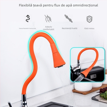 Robinet de bucătărie cu corp din cupru, robinet cu disc ceramic, jet retractabil, finisaj electroplacat, stil modern minimalist