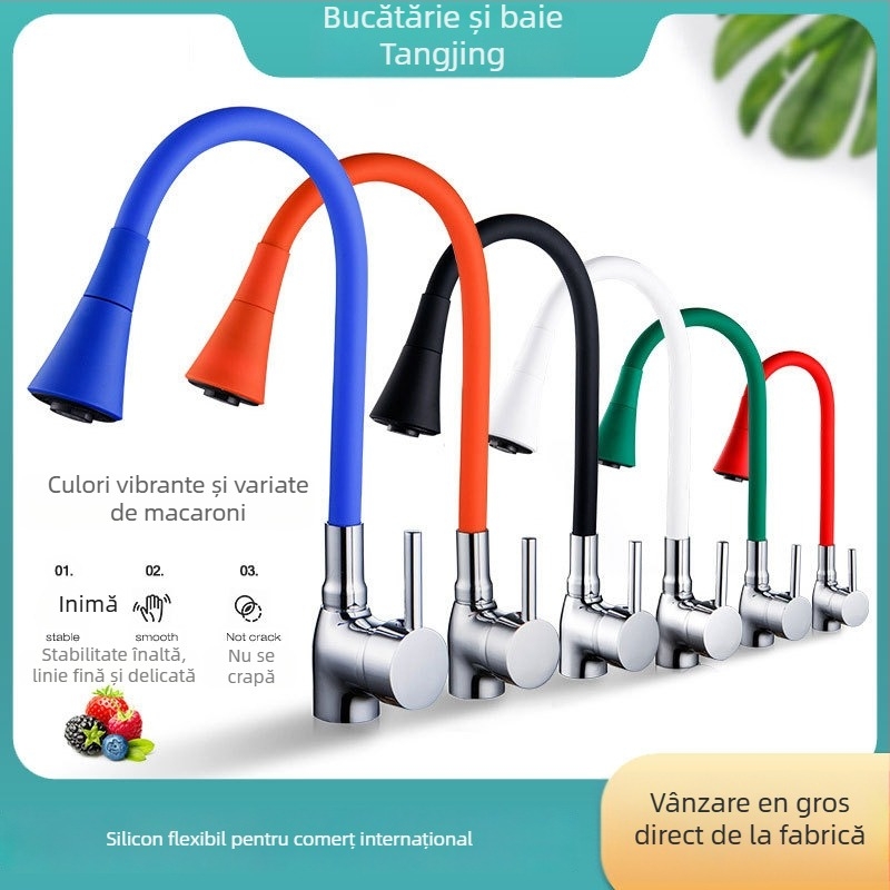 Robinet de bucătărie cu corp din cupru, robinet cu disc ceramic, jet retractabil, finisaj electroplacat, stil modern minimalist