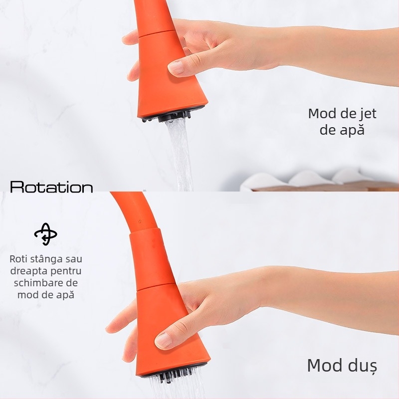 Robinet de bucătărie cu corp din cupru, robinet cu disc ceramic, jet retractabil, finisaj electroplacat, stil modern minimalist