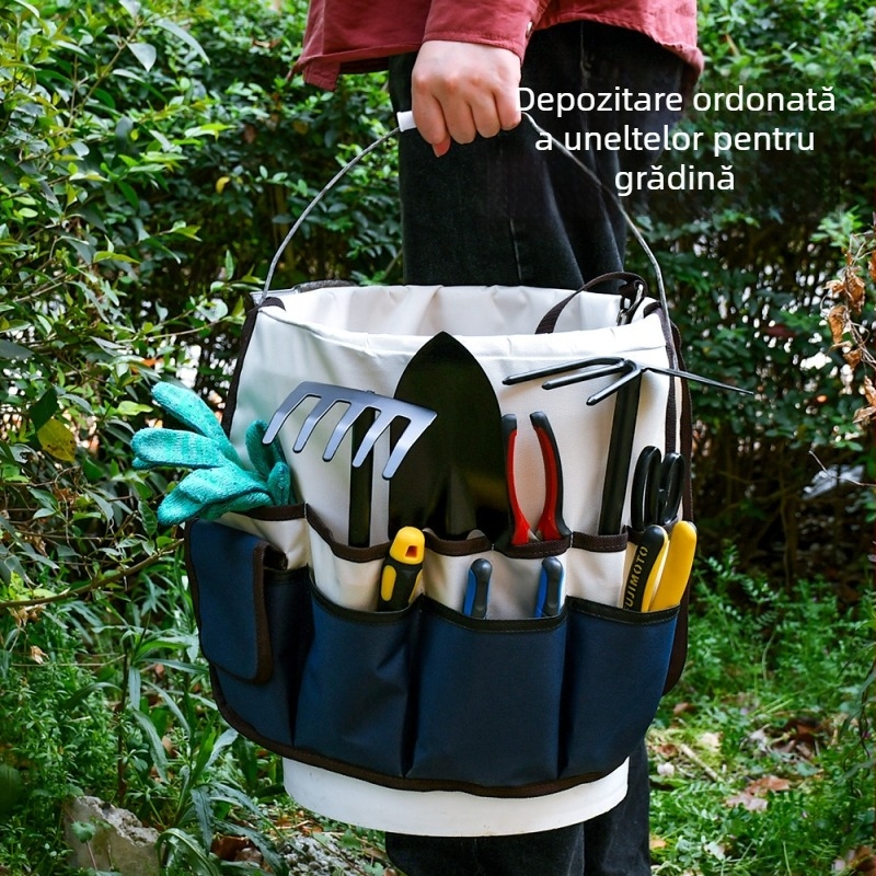 Geantă pentru uneltele de grădină, compatibilă cu găleata, din material Oxford, impermeabilă, cu mai multe straturi
