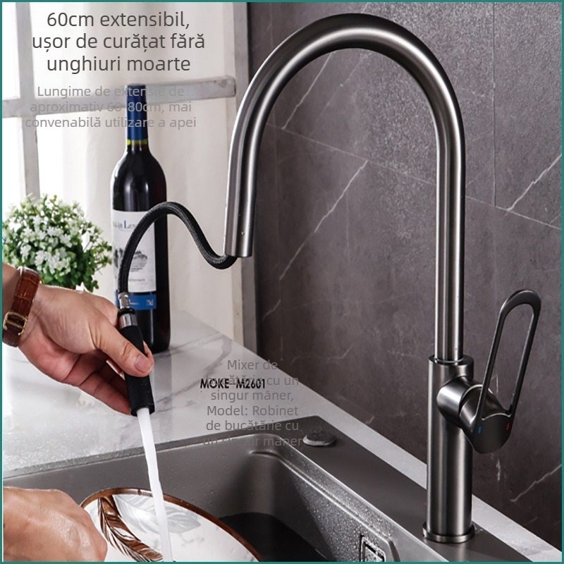 Robinet de baie din cupru pentru chiuvetă, montaj sub blat, amestecător, miez cu disc ceramic, montaj tip șa