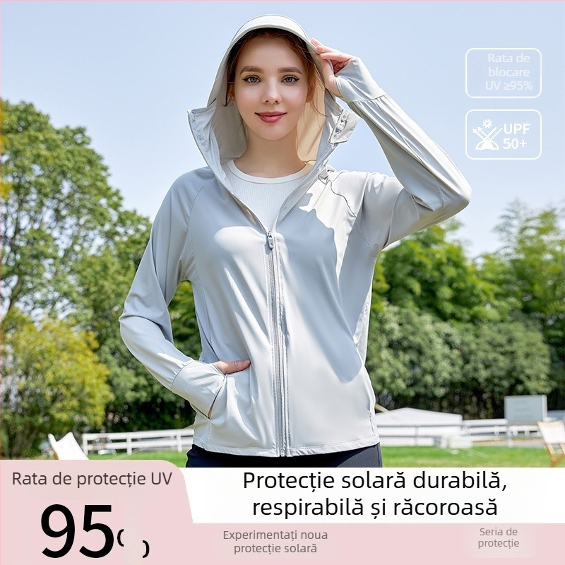 Bluza feminină cu protecție solară din nylon, senzație răcoroasă, croială slim, mâneci lungi, subțire și respirabilă, UPF50+, stil Harajuku