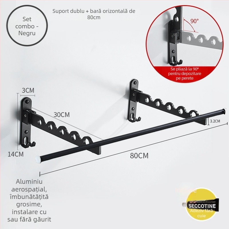 Bară de uscat haine montată pe perete – aliaj de aluminiu, stil modern minimalist, brand LGC