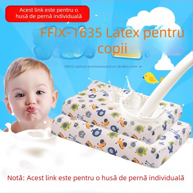 Husă pentru pernă latex pentru copii, din bumbac natural tricotat, formă dreptunghiulară, înălțime 5–10 cm