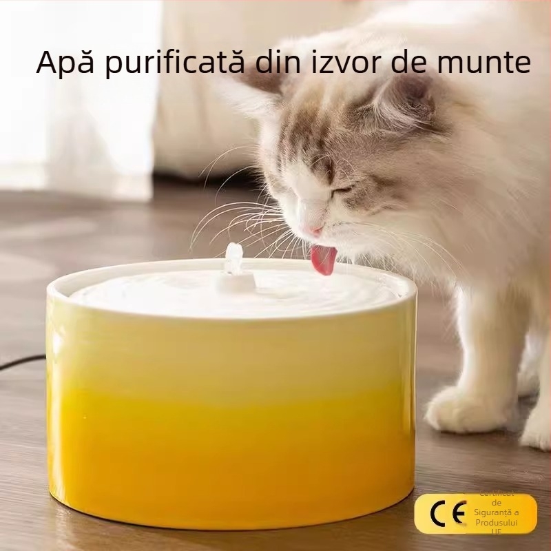 Distribuitor ceramic pentru apă de pisică, încălzire la temperatură constantă și alimentare automată, capacitate 1,5 L, greutate 750 g