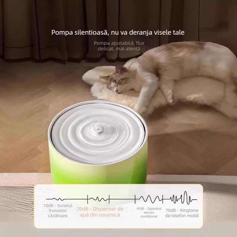 Distribuitor ceramic pentru apă de pisică, încălzire la temperatură constantă și alimentare automată, capacitate 1,5 L, greutate 750 g