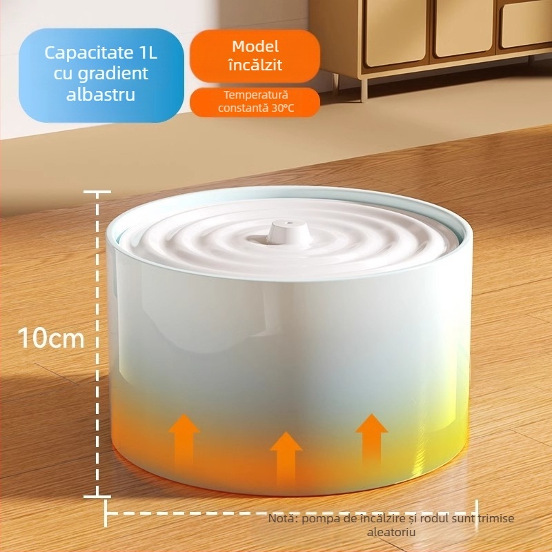 Distribuitor ceramic pentru apă de pisică, încălzire la temperatură constantă și alimentare automată, capacitate 1,5 L, greutate 750 g