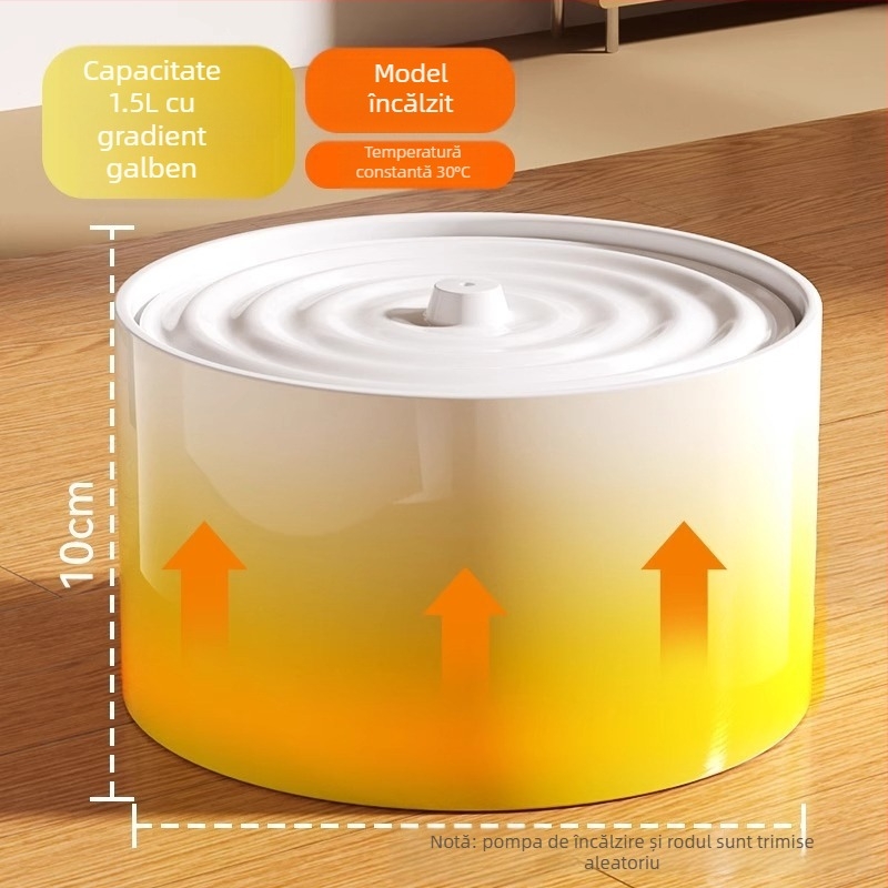Distribuitor ceramic pentru apă de pisică, încălzire la temperatură constantă și alimentare automată, capacitate 1,5 L, greutate 750 g