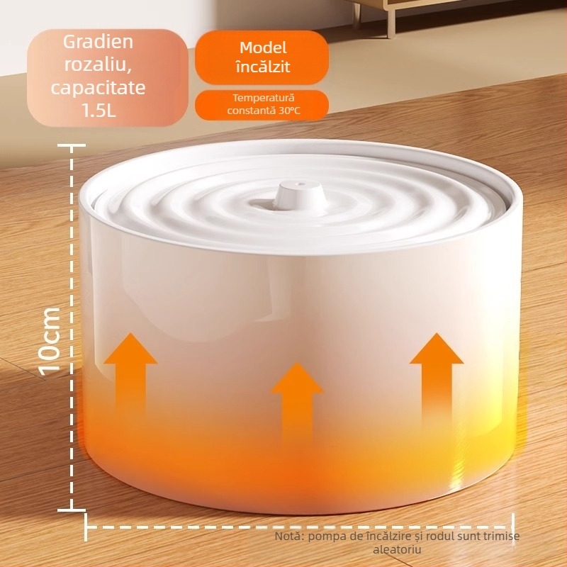 Distribuitor ceramic pentru apă de pisică, încălzire la temperatură constantă și alimentare automată, capacitate 1,5 L, greutate 750 g