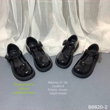 Pantofi de școală pentru copii, stil britanic, partea superioară din piele de microfibră, închidere Velcro, talpă interioară din PU, talpă din TPR