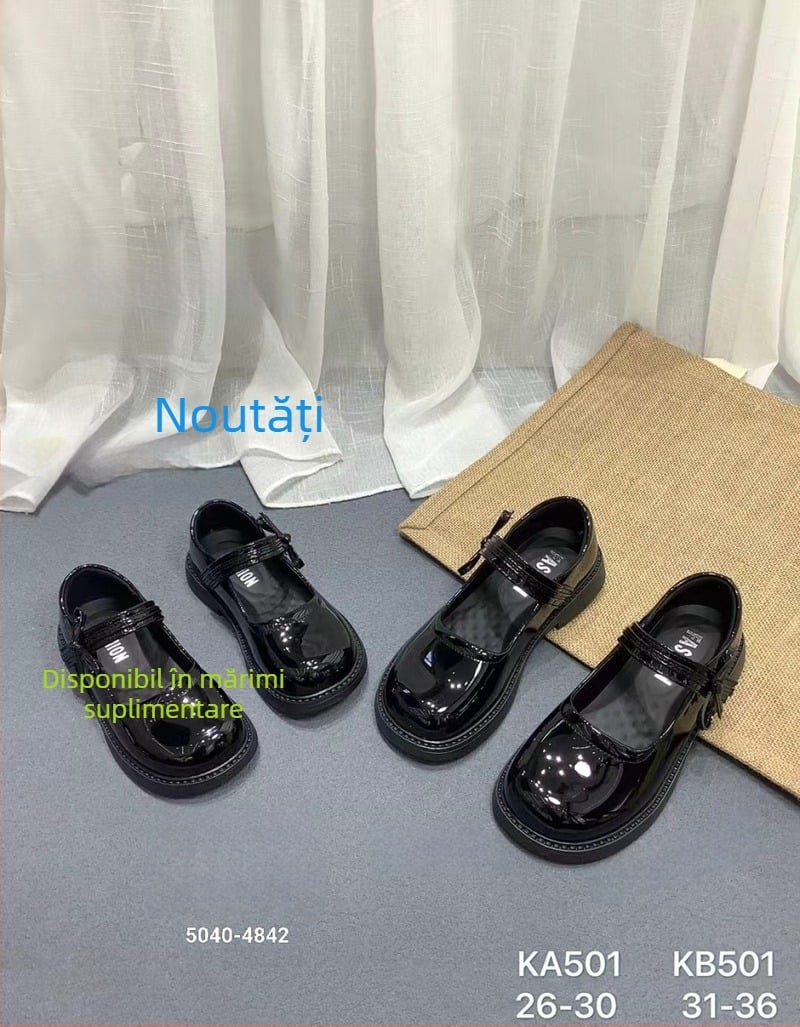 Pantofi de școală pentru copii, stil britanic, partea superioară din piele de microfibră, închidere Velcro, talpă interioară din PU, talpă din TPR