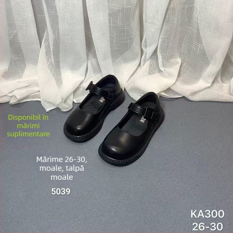 Pantofi de școală pentru copii, stil britanic, partea superioară din piele de microfibră, închidere Velcro, talpă interioară din PU, talpă din TPR