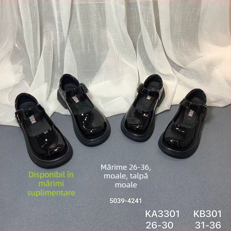 Pantofi de școală pentru copii, stil britanic, partea superioară din piele de microfibră, închidere Velcro, talpă interioară din PU, talpă din TPR