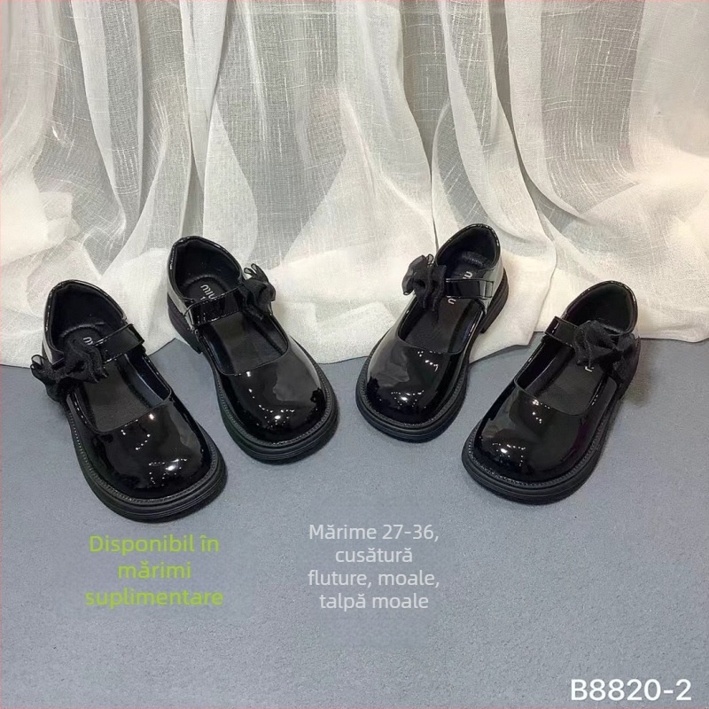 Pantofi de școală pentru copii, stil britanic, partea superioară din piele de microfibră, închidere Velcro, talpă interioară din PU, talpă din TPR