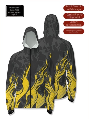 Cămașă de pescuit outdoor cu glugă, fermoar în față, uscare rapidă, croială slim, 100% poliester