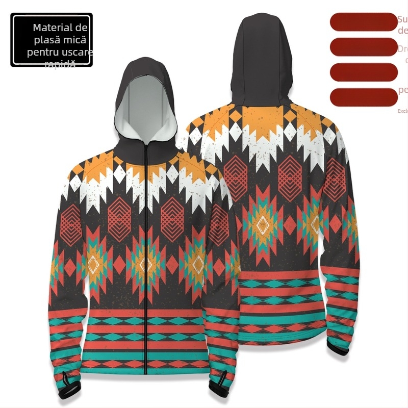 Cămașă de pescuit outdoor cu glugă, fermoar în față, uscare rapidă, croială slim, 100% poliester