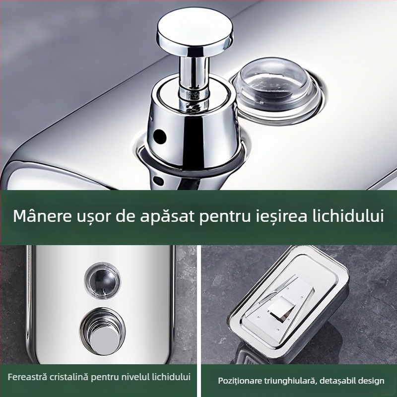 Dozator de săpun din oțel inoxidabil 304, montat pe perete, acționare prin apăsare manuală, design simplu, instalație perforată