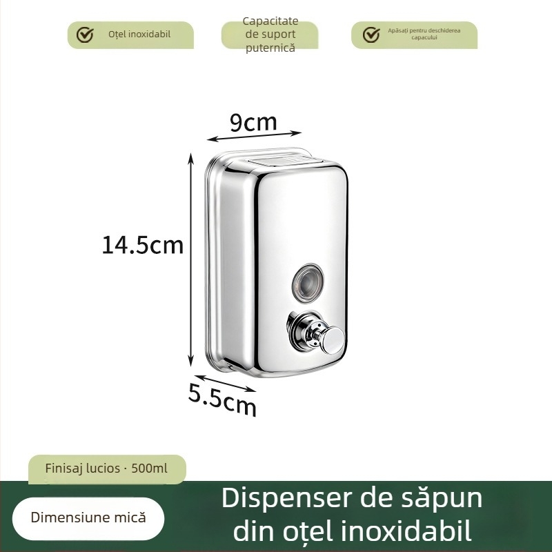 Dozator de săpun din oțel inoxidabil 304, montat pe perete, acționare prin apăsare manuală, design simplu, instalație perforată