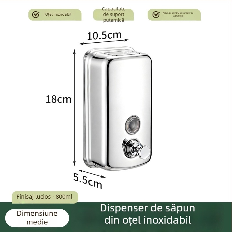 Dozator de săpun din oțel inoxidabil 304, montat pe perete, acționare prin apăsare manuală, design simplu, instalație perforată