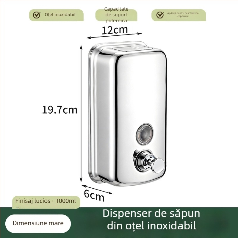 Dozator de săpun din oțel inoxidabil 304, montat pe perete, acționare prin apăsare manuală, design simplu, instalație perforată