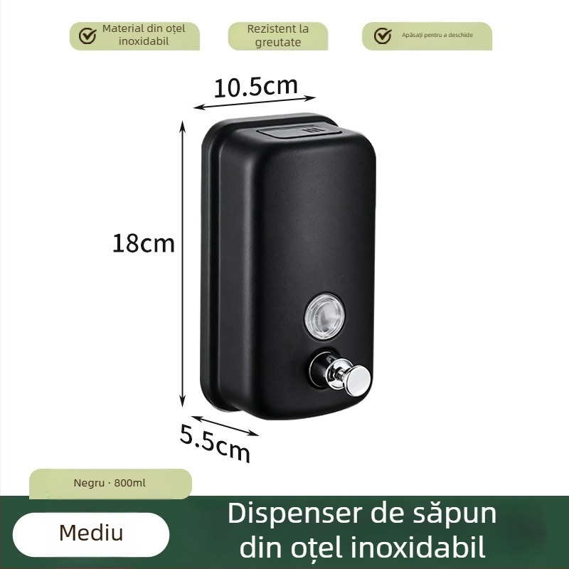 Dozator de săpun din oțel inoxidabil 304, montat pe perete, acționare prin apăsare manuală, design simplu, instalație perforată
