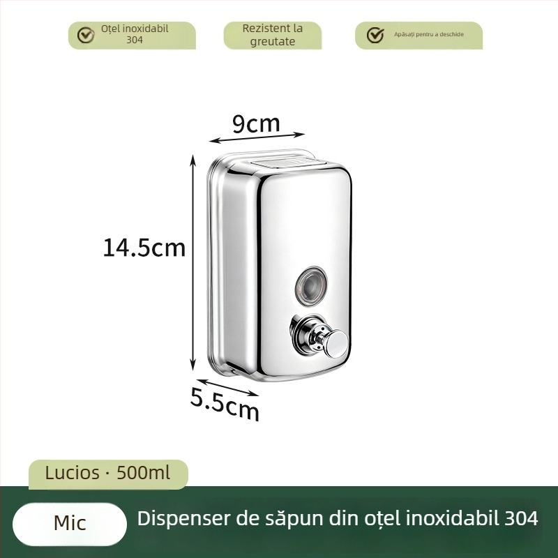 Dozator de săpun din oțel inoxidabil 304, montat pe perete, acționare prin apăsare manuală, design simplu, instalație perforată