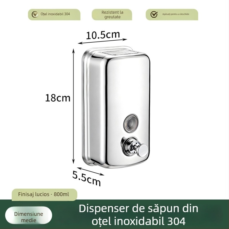 Dozator de săpun din oțel inoxidabil 304, montat pe perete, acționare prin apăsare manuală, design simplu, instalație perforată