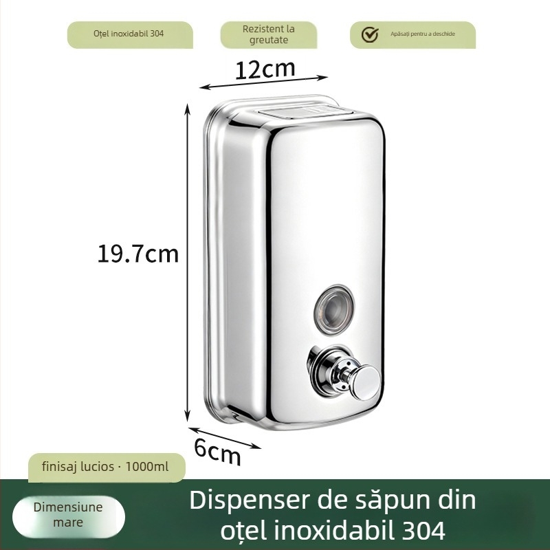 Dozator de săpun din oțel inoxidabil 304, montat pe perete, acționare prin apăsare manuală, design simplu, instalație perforată