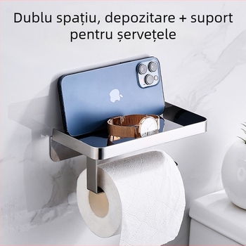 Suport pentru telefon în baie și suport pentru hârtie igienică din oțel inoxidabil, design oval, finisaj periat, stil modern minimalist
