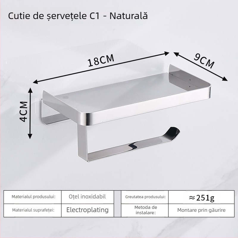 Suport pentru telefon în baie și suport pentru hârtie igienică din oțel inoxidabil, design oval, finisaj periat, stil modern minimalist