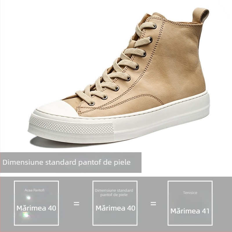 Adidași casual din piele pentru bărbați, mid-top, vară; Partea superioară: piele de primă clasă; Talpă: cauciuc; Închiderea: șiret; Funcții: respirabil, durabil, absorbție șocuri