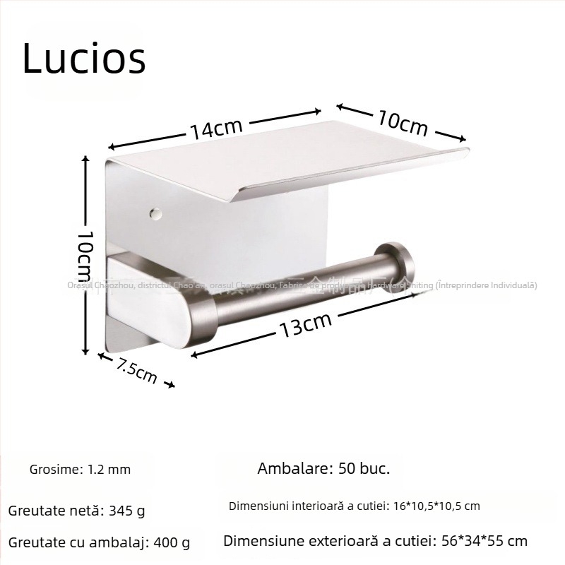 Suport din oțel inoxidabil pentru hârtie igienică și telefon, formă pătrată, finisaj lucios, stil modern minimalist
