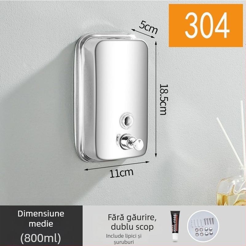 Dozator de săpun din oțel inoxidabil 304, montat pe perete, acționat prin apăsare, 200 g, Youtuo