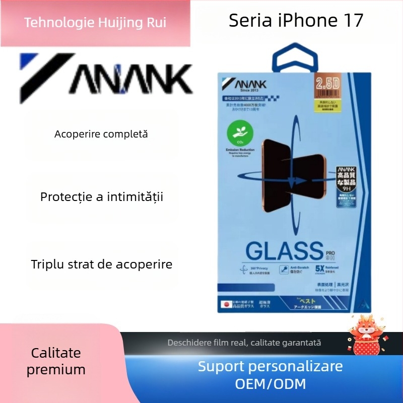 Anank protecție ecran 360° pentru intimitate iPhone 17 Pro – sticlă temperată, folie frontală, protecție anti-spionaj, acoperire completă, finisaj mat